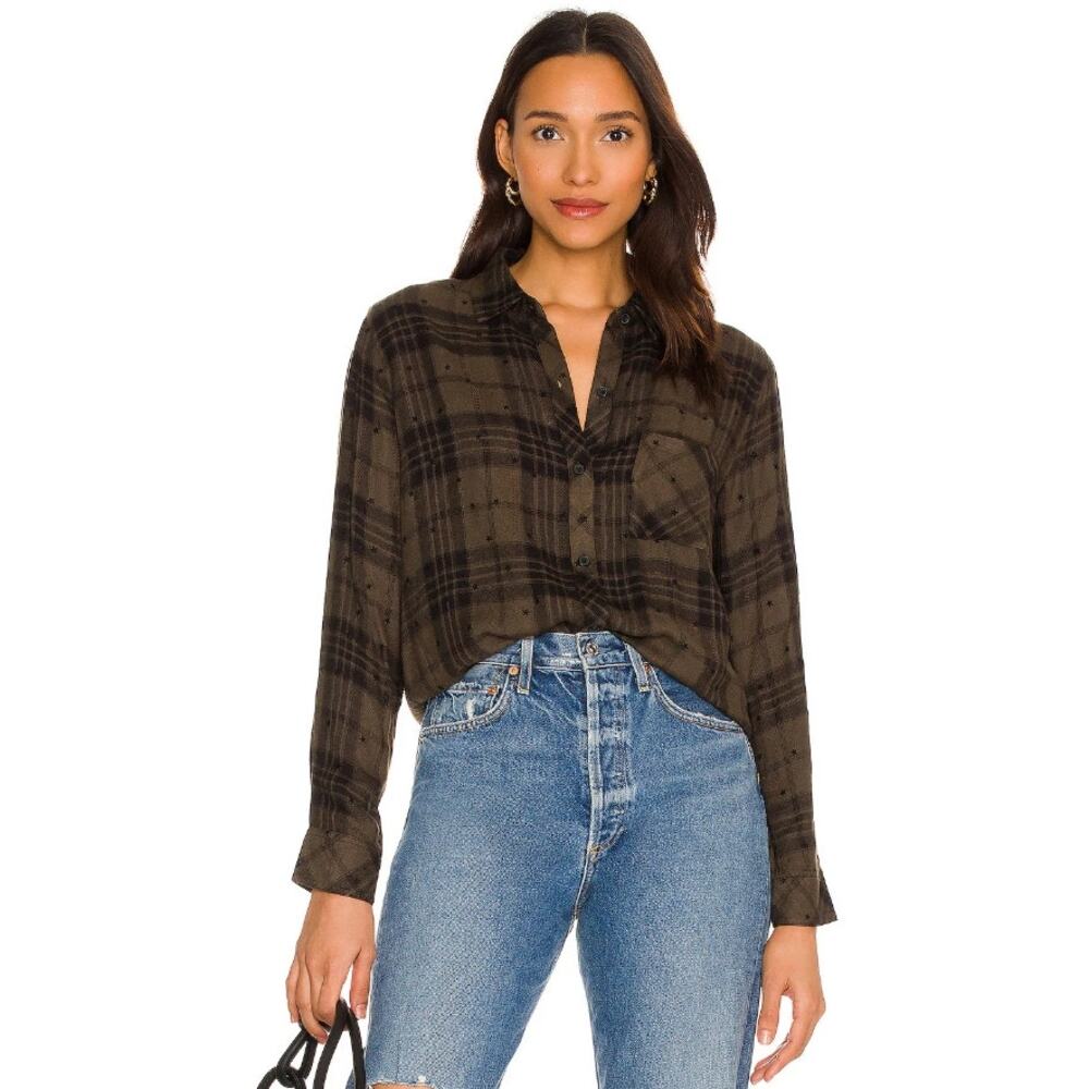 Rails Shirt Women's Stars Plaid Button Up Shirt Soft Green Flannel Top Small